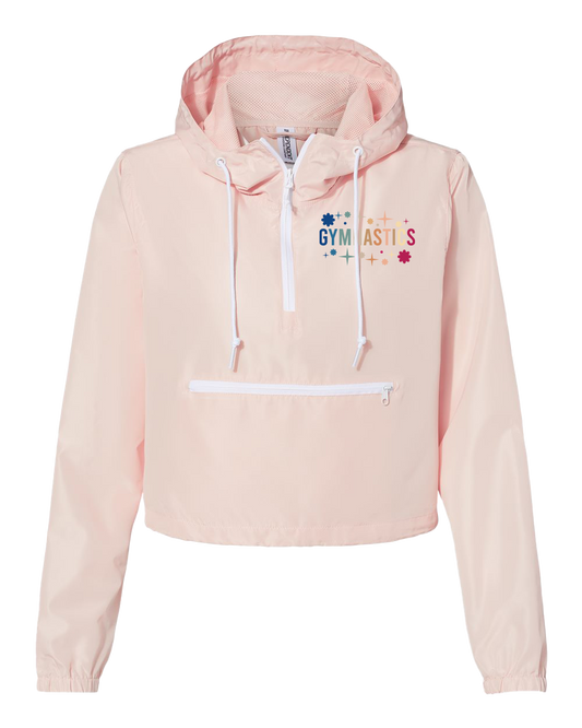 Quarter-Zip Crop Windbreaker with Embroidered Left Chest